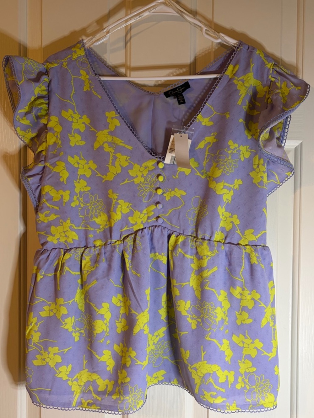 Jessica Simpson Lavender and Lime Floral Blouse